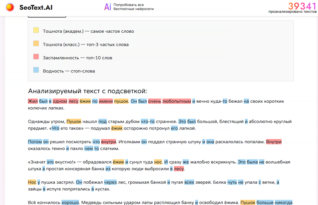 ии для сео анализа текста
